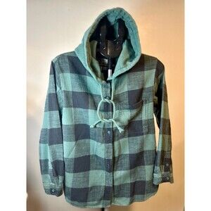 American Eagle Cozy Cabin Hoodie Size S Green Plaid Flannel Gorpcore Outdoor